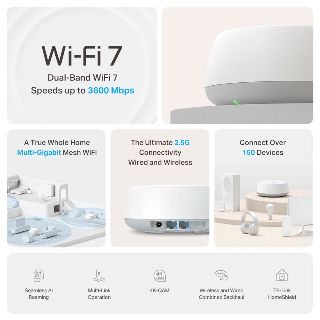 TP-LINK DECO BE25 3-Pack Router Mesh WiFi7 BE5000 doble banda