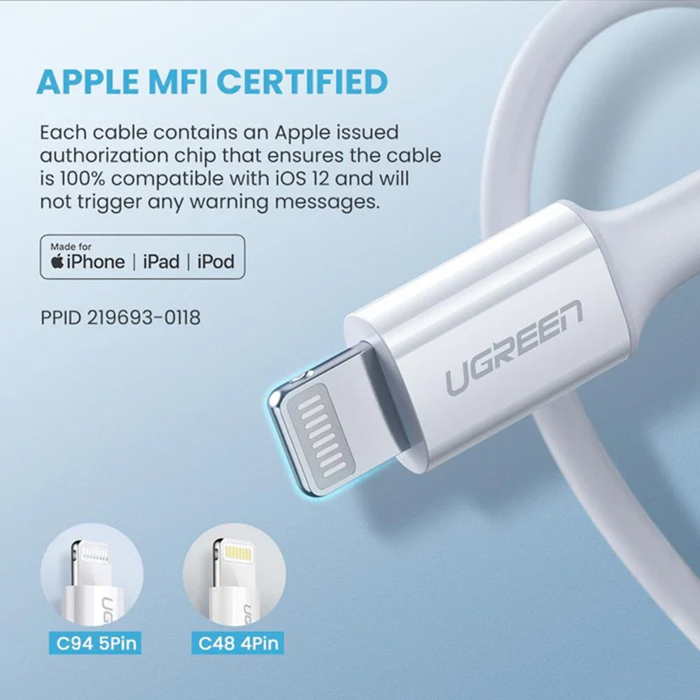 UGREEN US171 10493 Cable USB-C a Lightning Blanco 1m