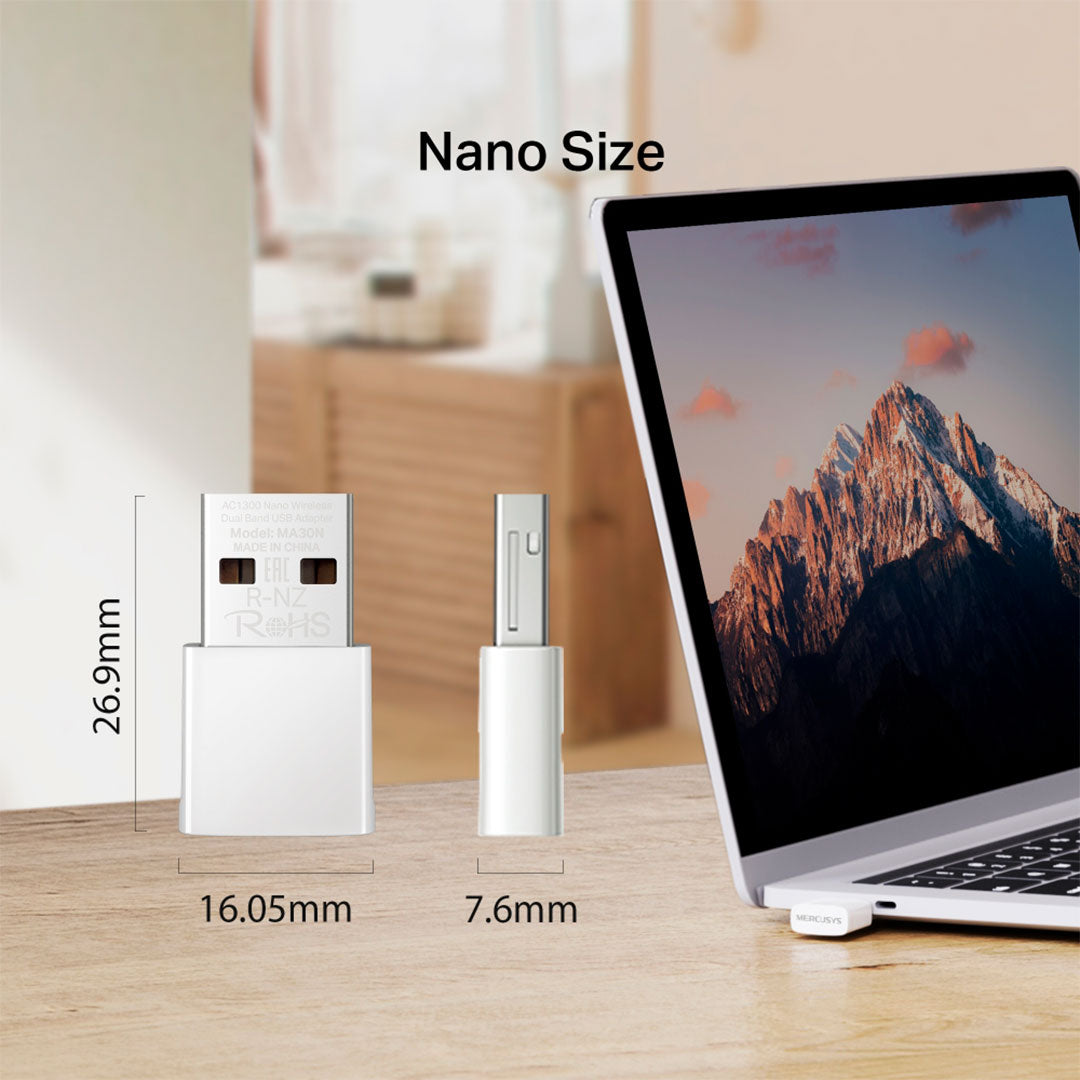 MERCUSYS MA30N Adaptador USB Nano WiFi Doble Banda AC1300