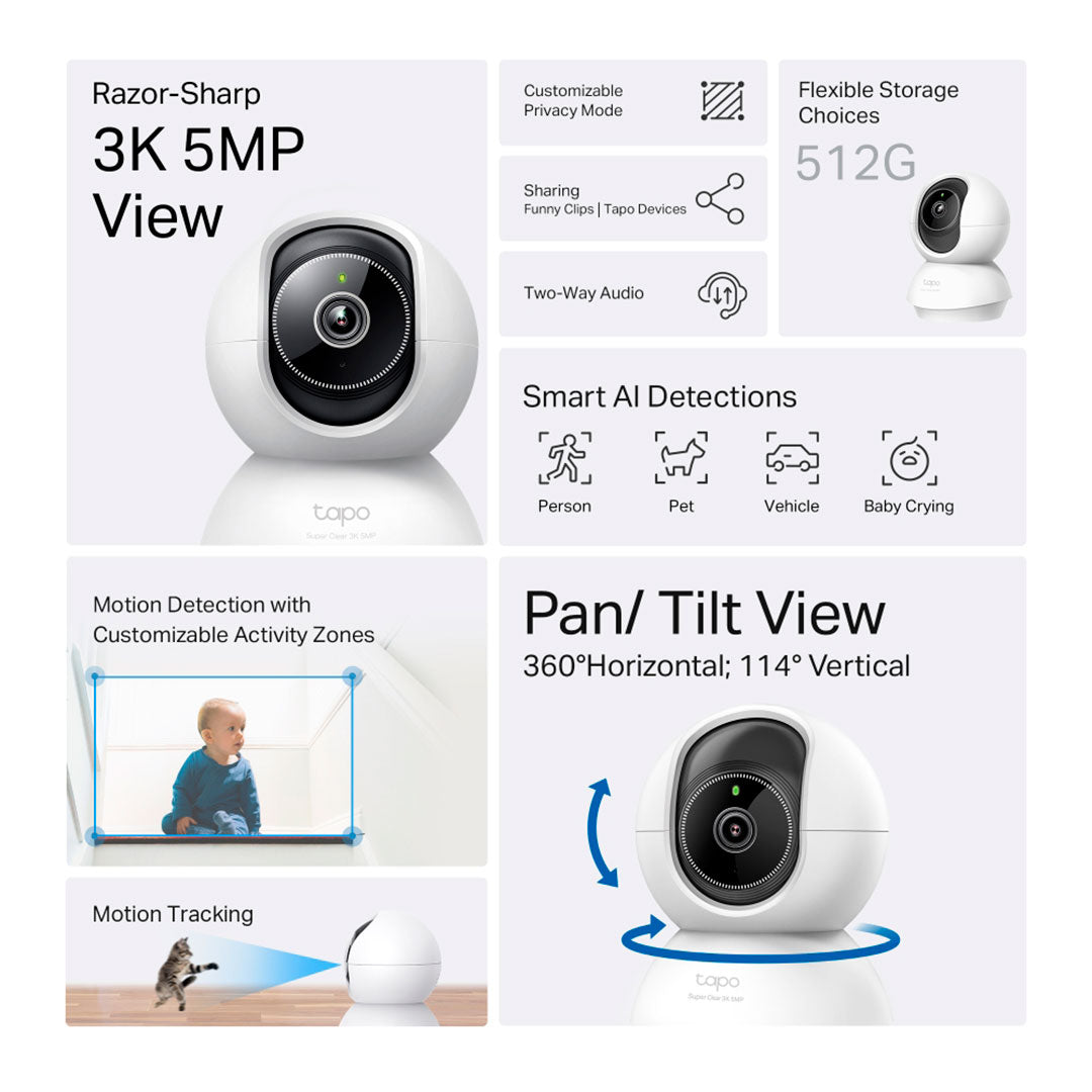 TP-LINK Tapo C230 Cámara de Seguridad WIFI 5MP 3K 360° PT