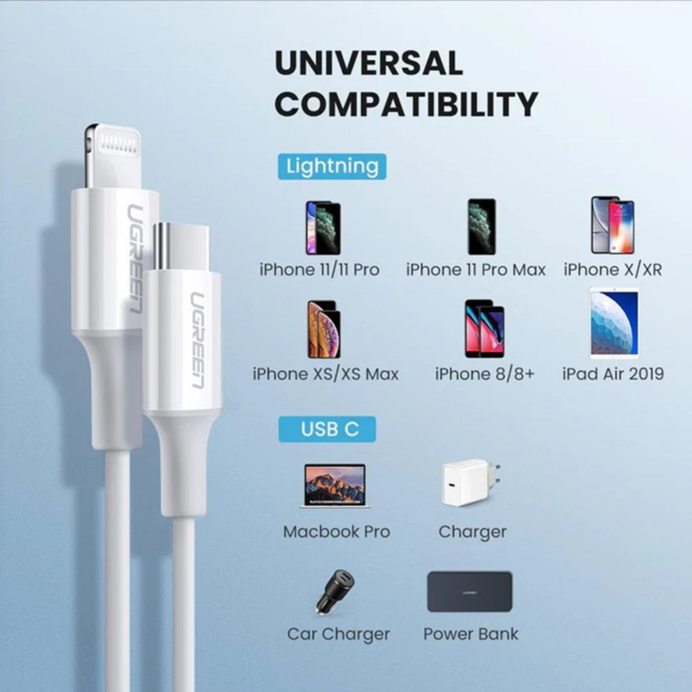 UGREEN US171 10493 Cable USB-C a Lightning Blanco 1m
